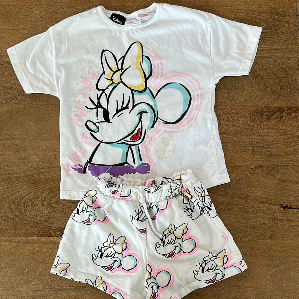 Zara Disney Kids Matching set- White with Pink and Yellow Accents